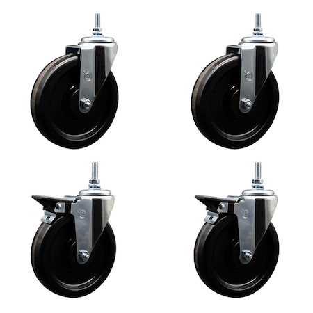 Service Caster 6 Inch Phenolic 38 Inch Threaded Stem Caster Set 2 Brakes SCC SCC-TS20S615-PHR-381615-2-PLB-2